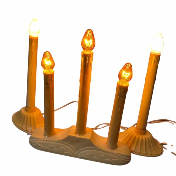 Vintage 1950s 5-Light Orange Plastic Christmas Candelabra Incandescent Holiday - Picture 15 of 16
